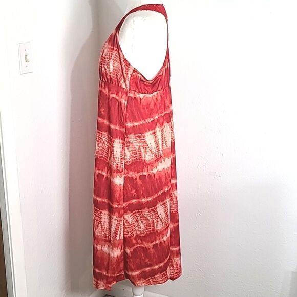 No Boundaries Red Tie-dye Midi-Dress, Lace Crochet Halter Back, Sz XL (15-17) - Picture 5 of 9